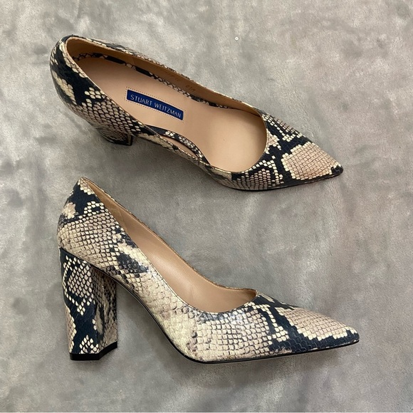 Stuart Weitzman Adria Python Print Pointed Toe Leather Pumps Size 8.5 - Picture 10 of 12